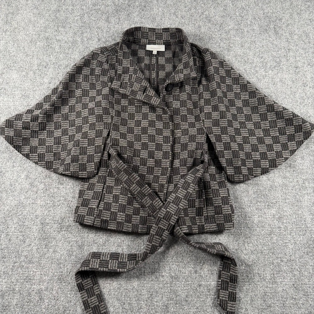 Classiques Entier Cape Jacket Womens Medium Grey Basketweave Belted Short Coat‎